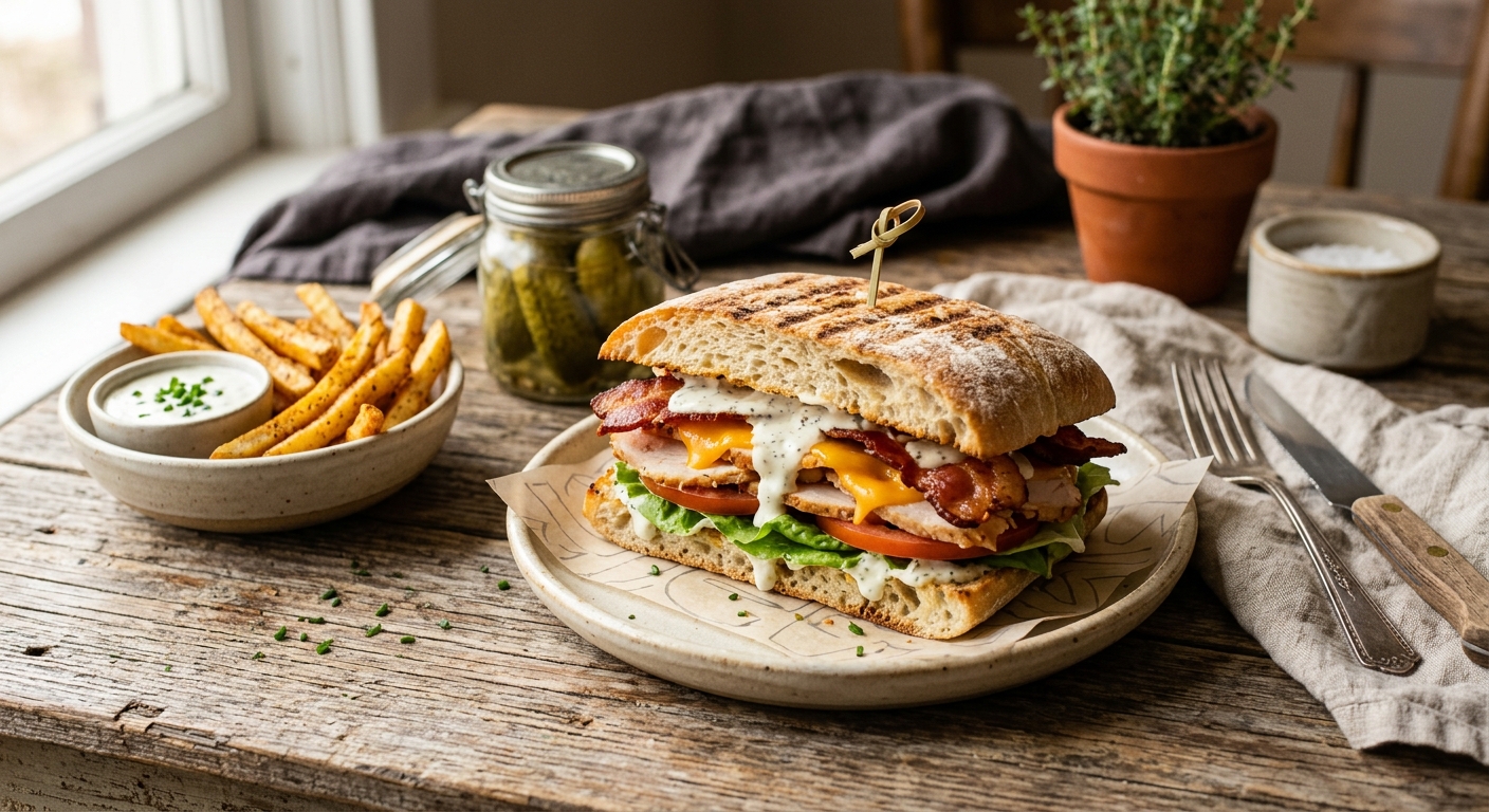 #2 Turkey, Bacon, Cheddar, Ranch on Grilled Ciabatta